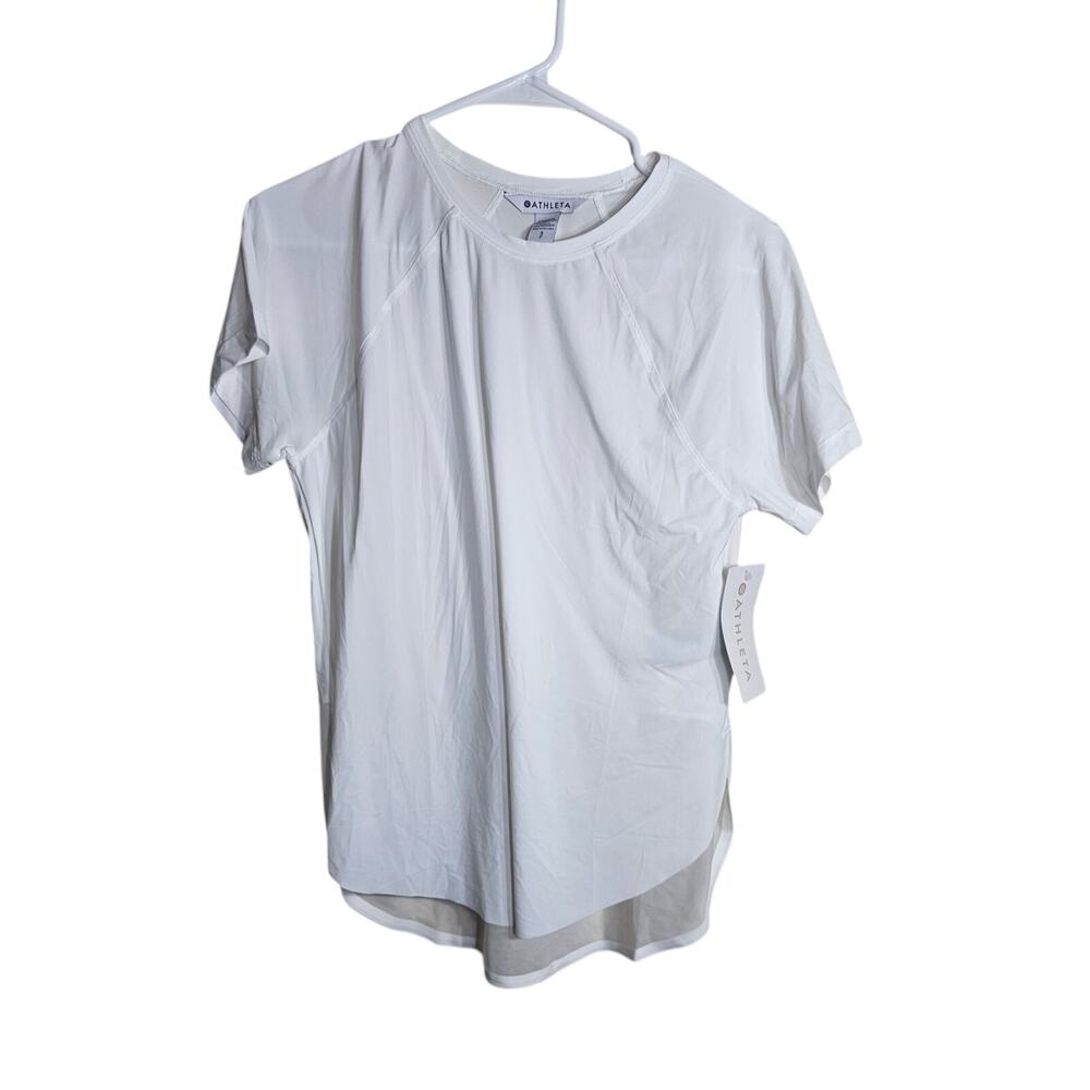 Athleta Ultimate Mesh Tee White Short Sleeve Shirt NWT Mesh On Back Size S